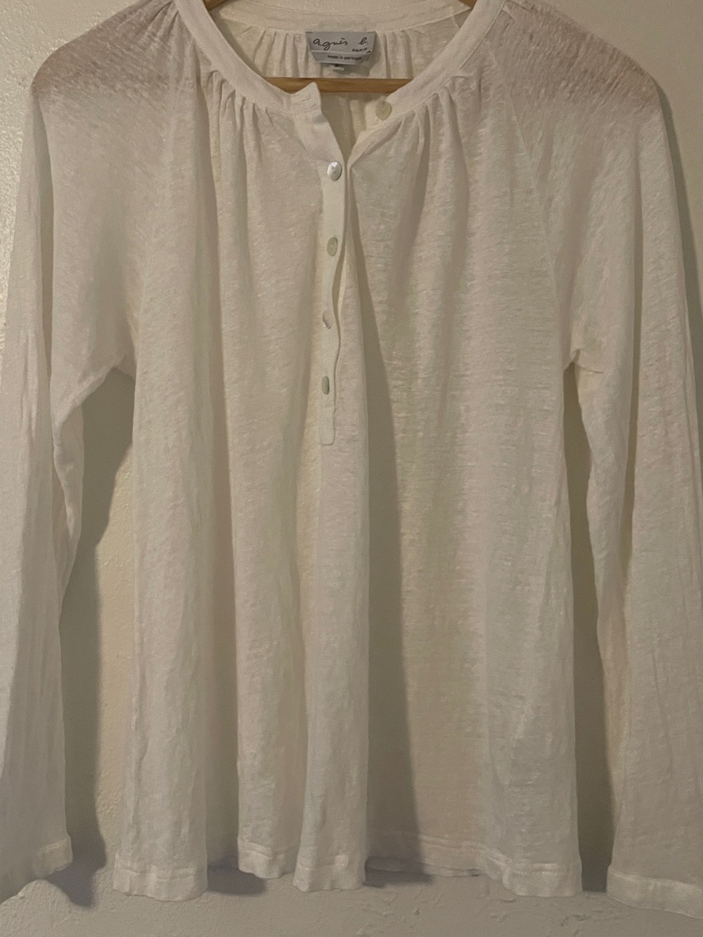 Agnes B Paris White Lightweight 100% Linen Button Top Medium EUC